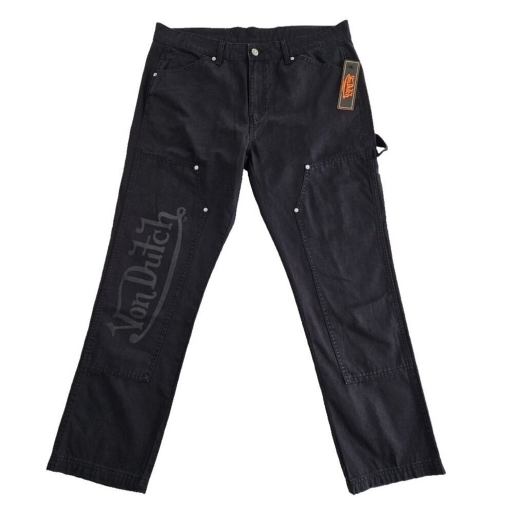 Von Dutch Cargo Painter's Canvas Pants Men's 36x30 Black‎ Reinforced NEW Rivets